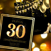 Elegant 30th Gold Black Birthday Invitation Kaart