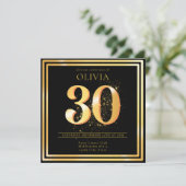 Elegant 30th Gold Black Birthday Invitation Kaart (Staand voorkant)