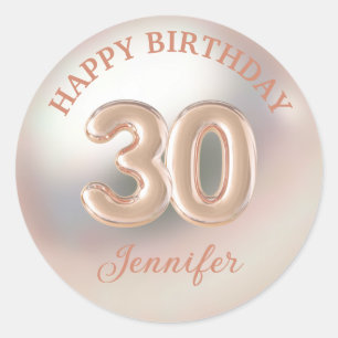 Elegant 30th Happy Birthday roos Goud Stijlvol Ronde Sticker