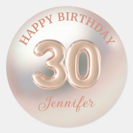Elegant 30th Happy Birthday roos Goud Stijlvol Ronde Sticker (Voorkant)