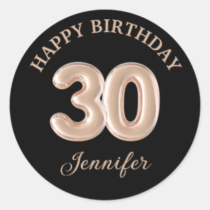 Elegant 30th Happy Birthday roos Goud Zwart Ronde Sticker