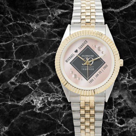 Elegant 30th Pearl Wedding Jubileum Celebration Horloge