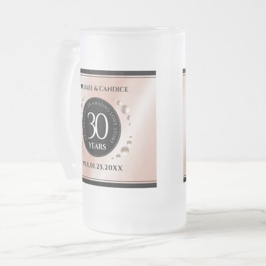 Elegant 30th Pearl Wedding Jubileum Celebration Matglas Bierpul (Voorkant links)