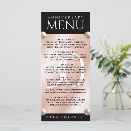 Elegant 30th Pearl Wedding Jubileum Celebration Menu (Staand voorkant)