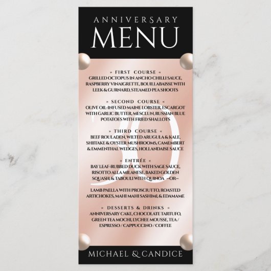 Elegant 30th Pearl Wedding Jubileum Celebration Menu (Voorkant)