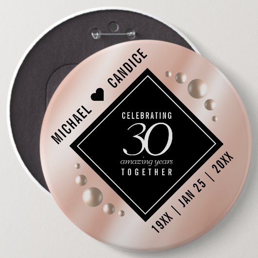 Elegant 30th Pearl Wedding Jubileum Celebration Ronde Button 6,0 Cm