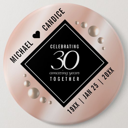 Elegant 30th Pearl Wedding Jubileum Celebration Ronde Button 6,0 Cm (Voorkant)