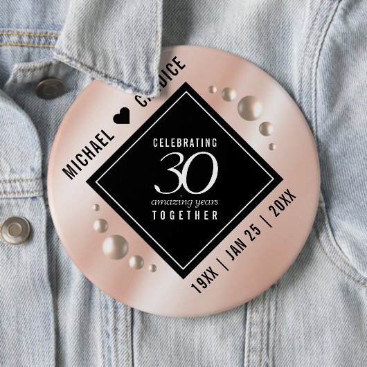 Elegant 30th Pearl Wedding Jubileum Celebration Ronde Button 6,0 Cm (In situ)