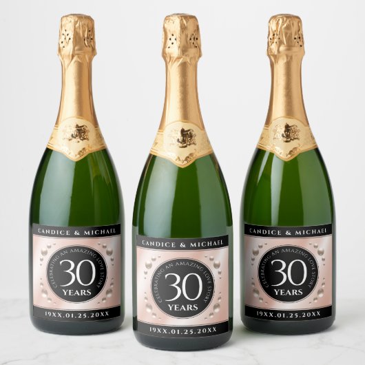 Elegant 30th Pearl Wedding Jubileum Celebration Sparkling Wijnetiket (Flessen)