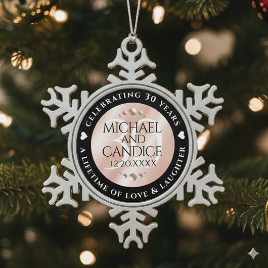 Elegant 30th Pearl Wedding Jubileum Celebration Tin Sneeuwvlok Ornament