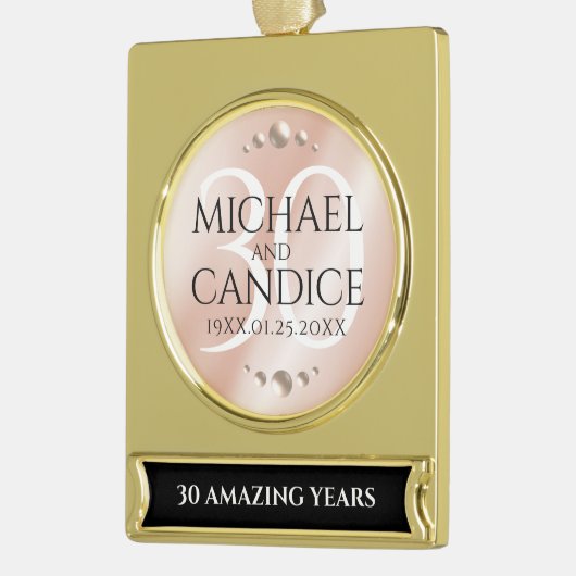 Elegant 30th Pearl Wedding Jubileum Celebration Verguld Banner Ornament (Links)