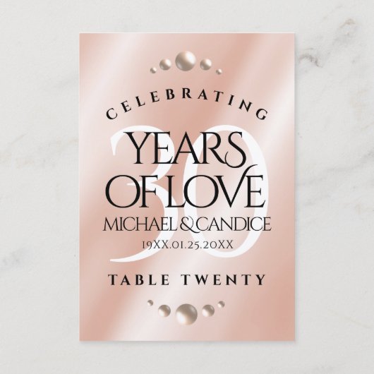 Elegant 30th Pearl Wedding Jubileum Table Kaart (Achterkant)