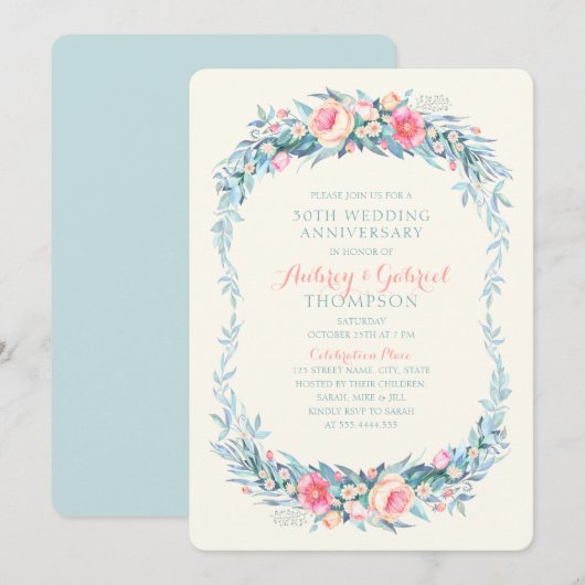 Elegant 30th Wedding Jubileum Floral Spring Kaart (Voorkant / Achterkant)