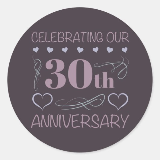 Elegant 30th Wedding Jubileum Paars Ronde Sticker (Voorkant)