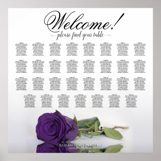 Elegant 31 Table Royal Purple Rose Seating Chart Poster (Voorkant)