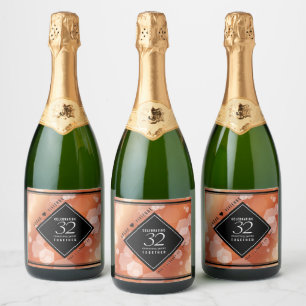Elegant 32e Brons Bruiloft Jubileum Wijnlabel Sparkling Wijnetiket