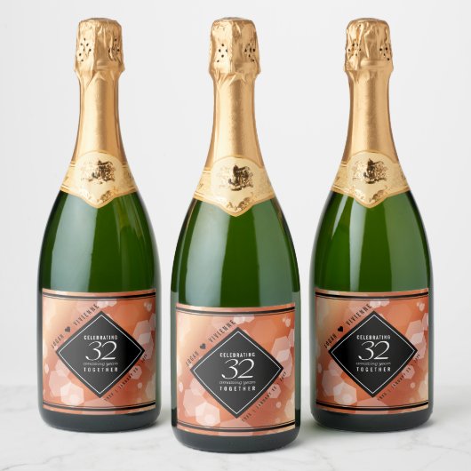 Elegant 32e Brons Bruiloft Jubileum Wijnlabel Sparkling Wijnetiket (Flessen)