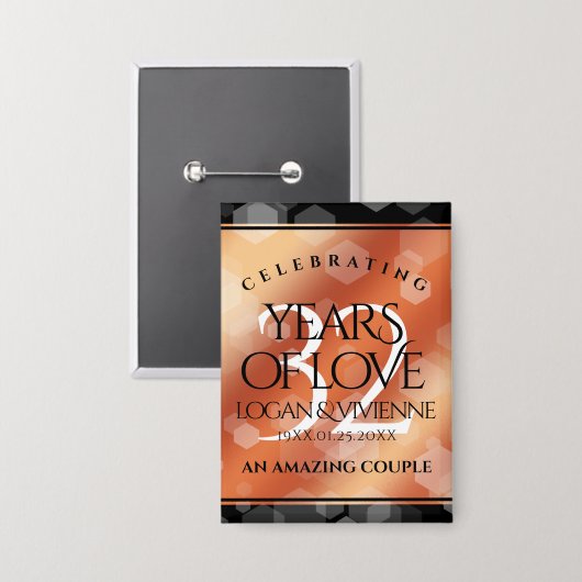 Elegant 32e Bronze Wedding Jubileum Button (Voorkant / Achterkant)