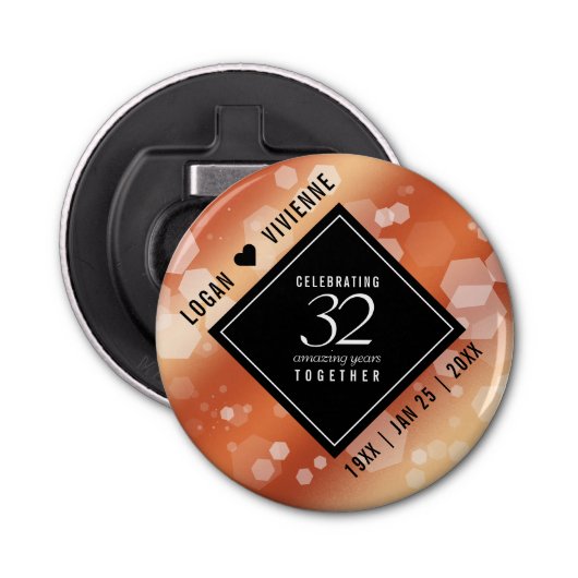 Elegant 32e Bronze Wedding Jubileum Button Flesopener (Voorkant)