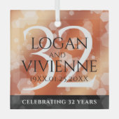 Elegant 32e Bronze Wedding Jubileum Glas Ornament (Voorkant)