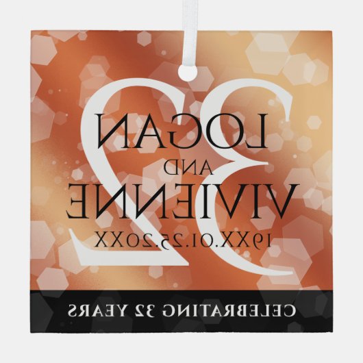 Elegant 32e Bronze Wedding Jubileum Glas Ornament (Achterkant)