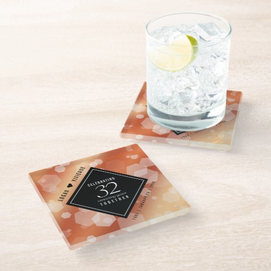 Elegant 32e Bronze Wedding Jubileum Glazen Onderzetter (Schuin)