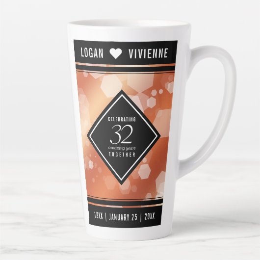 Elegant 32e Bronze Wedding Jubileum Latte Mok (Rechts)