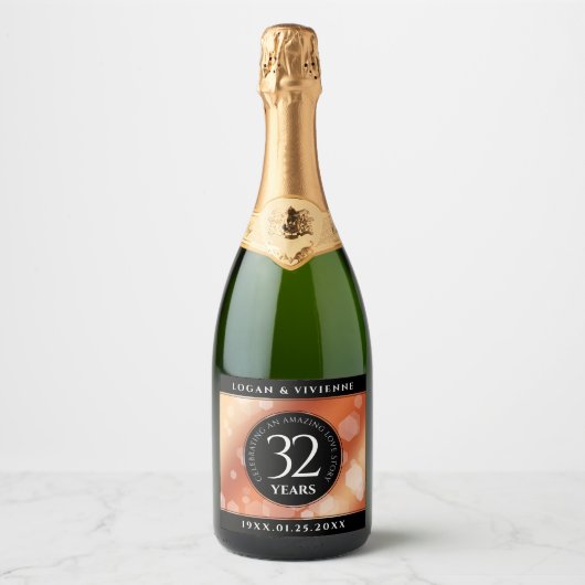 Elegant 32e Bronze Wedding Jubileum Sparkling Wijnetiket (Voorkant)