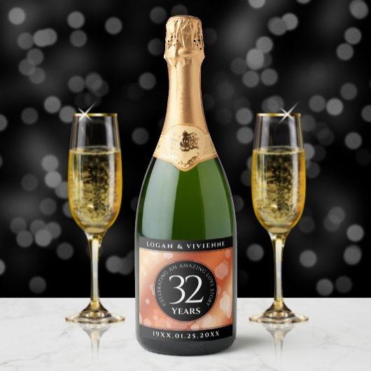 Elegant 32e Bronze Wedding Jubileum Sparkling Wijnetiket