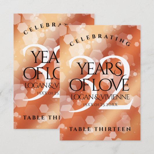 Elegant 32e Bronze Wedding Jubileum Table Kaart (Voorkant / Achterkant)