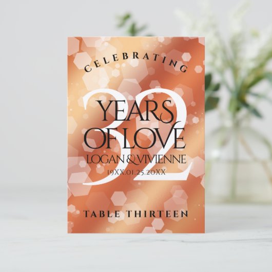 Elegant 32e Bronze Wedding Jubileum Table Kaart (Staand voorkant)