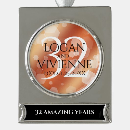 Elegant 32e Bronze Wedding Jubileum Verzilverd Banner Ornament (Voorkant)