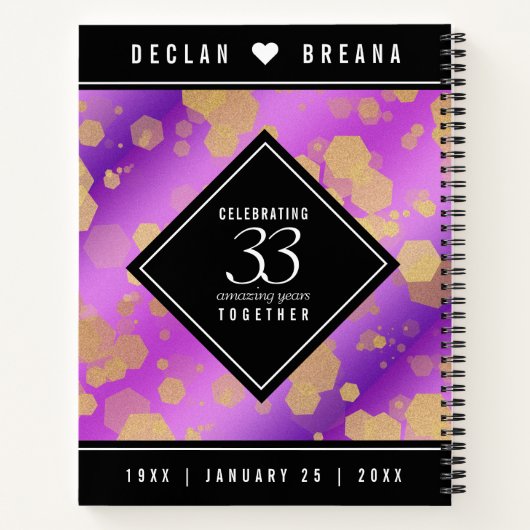 Elegant 33e Amethist Bruiloft Jubileum Notitieboek (Achterkant)