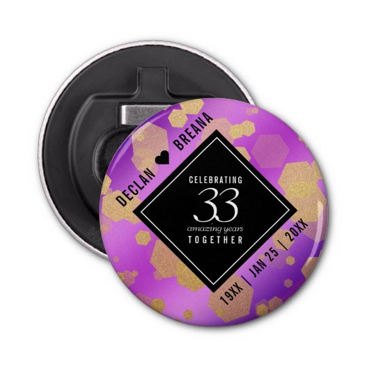 Elegant 33rd Amethyst Wedding Jubileum Button Flesopener (Voorkant)