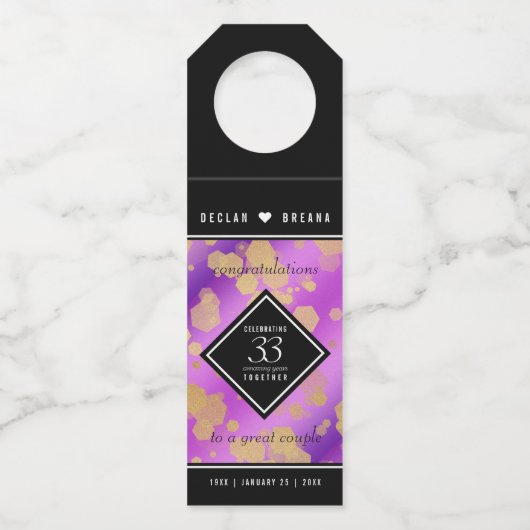 Elegant 33rd Amethyst Wedding Jubileum Flessenhanger (Achterkant)