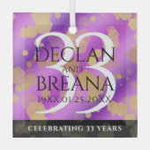 Elegant 33rd Amethyst Wedding Jubileum Glas Ornament (Voorkant)