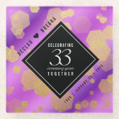 Elegant 33rd Amethyst Wedding Jubileum Glazen Onderzetter (Voorkant)