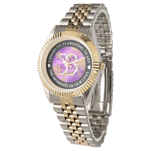 Elegant 33rd Amethyst Wedding Jubileum Horloge (Gekanteld)