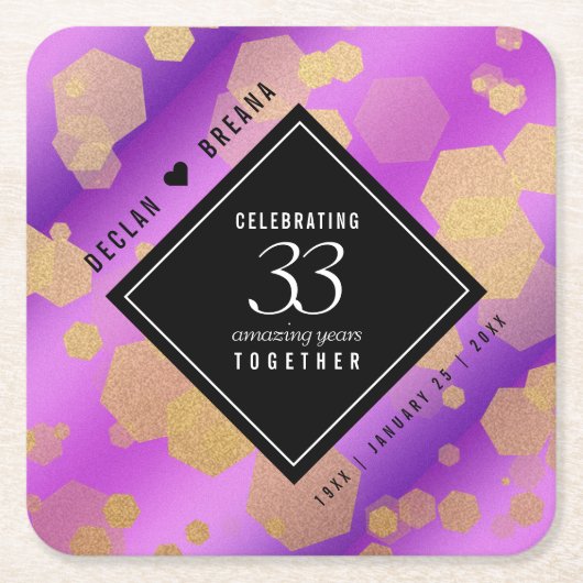 Elegant 33rd Amethyst Wedding Jubileum Kartonnen Onderzetters (Voorkant)