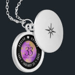 Elegant 33rd Amethyst Wedding Jubileum Locket Ketting<br><div class="desc">Vier de 33ste trouwdag met deze elegante medaille! Elegante zwart-witte letters met goudgestoven zeshoekige confetti op een amethist paarse achtergrond voegen een memorabele touch toe voor deze speciale gelegenheid en buitengewone mijlpaal. Pas aan met de namen van het gelukkige paar en voeg datums toe voor hun amethist-jubileum. Ontwerp © W.H....</div>