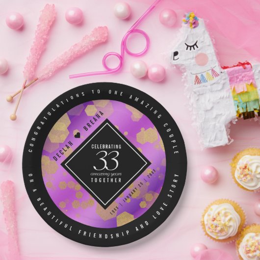 Elegant 33rd Amethyst Wedding Jubileum Papieren Bordje (Feest)