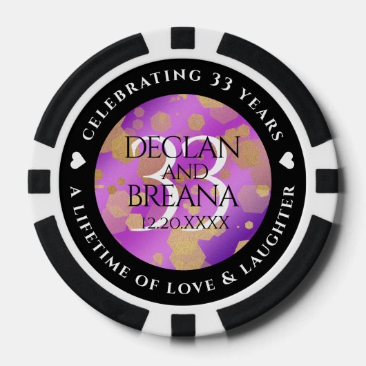 Elegant 33rd Amethyst Wedding Jubileum Poker Chips (Voorkant)