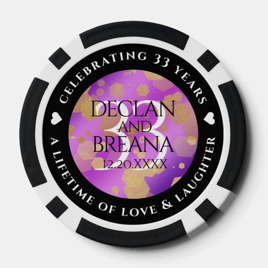 Elegant 33rd Amethyst Wedding Jubileum Poker Chips (Achterkant)