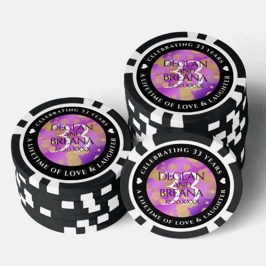 Elegant 33rd Amethyst Wedding Jubileum Poker Chips (Opstapeling)