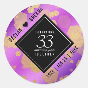 Elegant 33rd Amethyst Wedding Jubileum Ronde Sticker