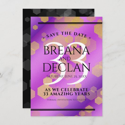 Elegant 33rd Amethyst Wedding Jubileum Save The Date (Voorkant / Achterkant)