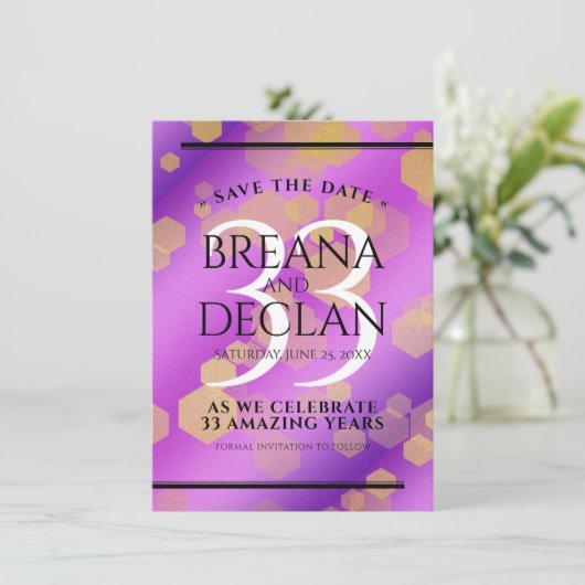 Elegant 33rd Amethyst Wedding Jubileum Save The Date (Staand voorkant)
