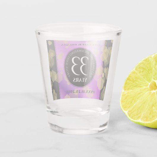 Elegant 33rd Amethyst Wedding Jubileum Shot Glas (Achterkant)
