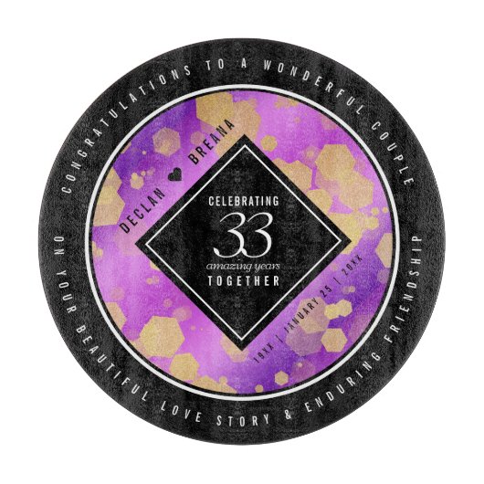 Elegant 33rd Amethyst Wedding Jubileum Snijplank (Voorkant)