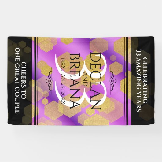 Elegant 33rd Amethyst Wedding Jubileum Spandoek (Horizontaal)